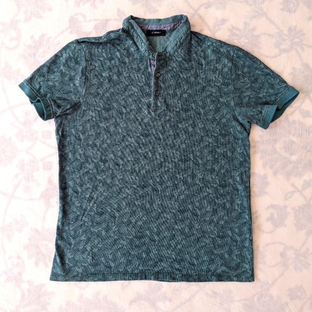 LC Waikiki leaf pattern green color cotton polo Tshirt men's Large